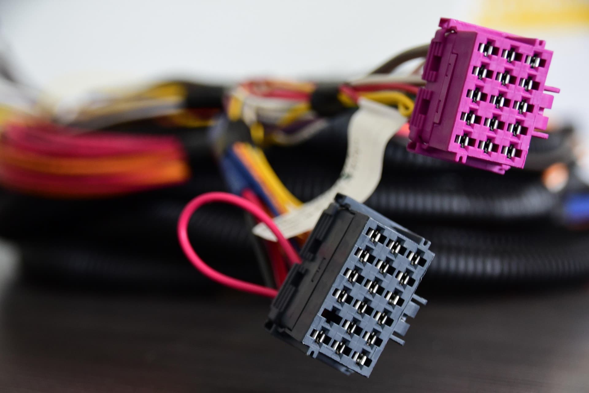 Close-up of circular connectors and contacts.