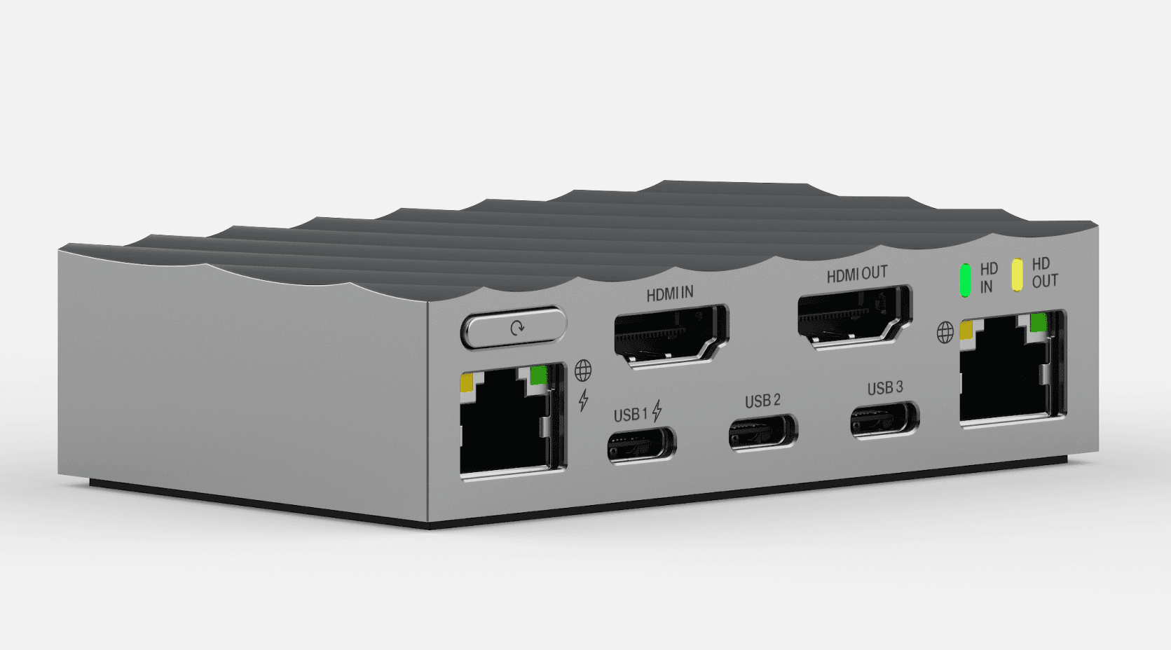 WarpKVM, back view showing port layout.