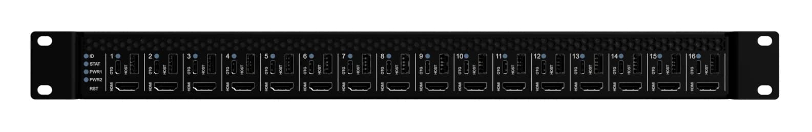 Front view of the WK chassis: a row of per-port modules across 1U.