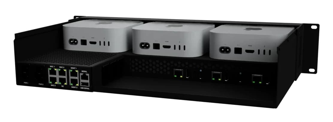 WM-2U03 Mac mini tray shown in three orthographic views.